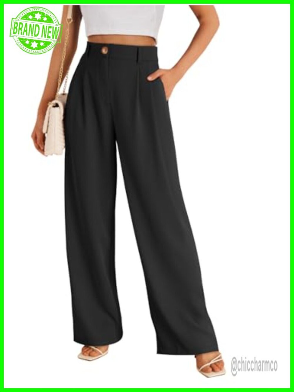 Wide Leg Palazzo Pants High Waist Elastic Zipper Work Casual